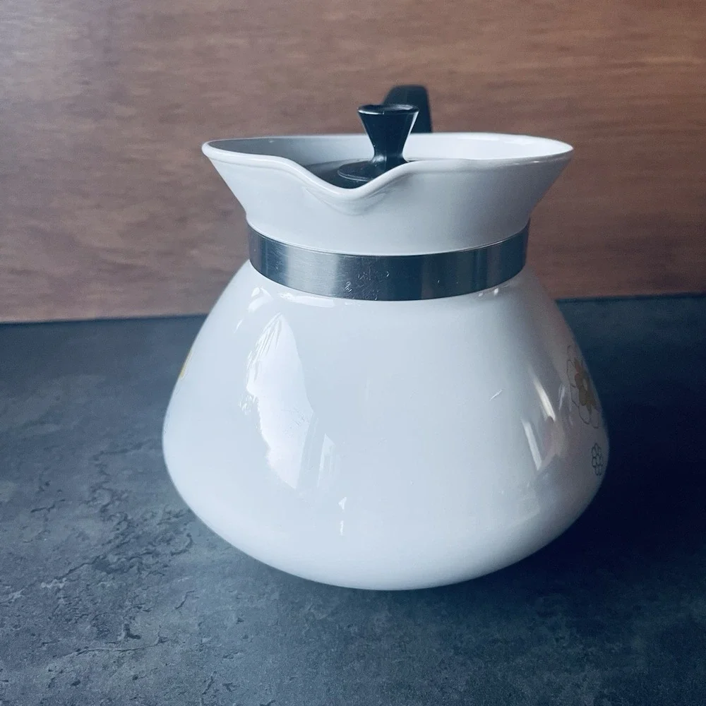 VTG Corning Ware 6 Cup Tea Pot P-104  Floral Bouquet Stovetop Kettle Retro 70s